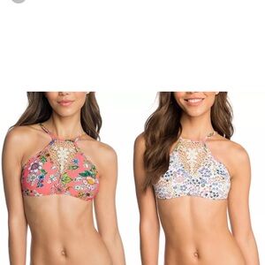 Vera Bradley Pink and Cream Floral Bikini top size large reversible crochet